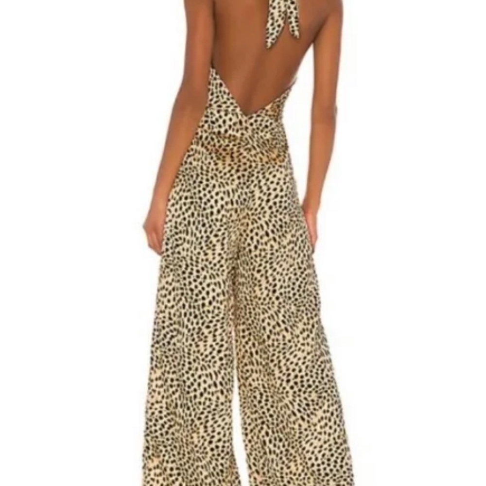 Majorelle Satin Halter Backless Wide Leg Jumpsuit S Leopard Cheetah Gold S - Picture 7 of 10